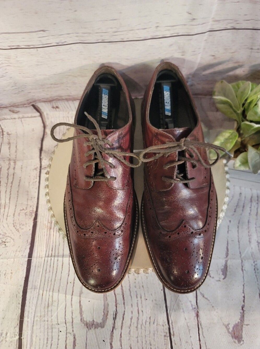 Joseph Abboud Mens Brown Mahogony Leather Wingtip Oxford Shoes Brogue Size 10 - Picture 2 of 11